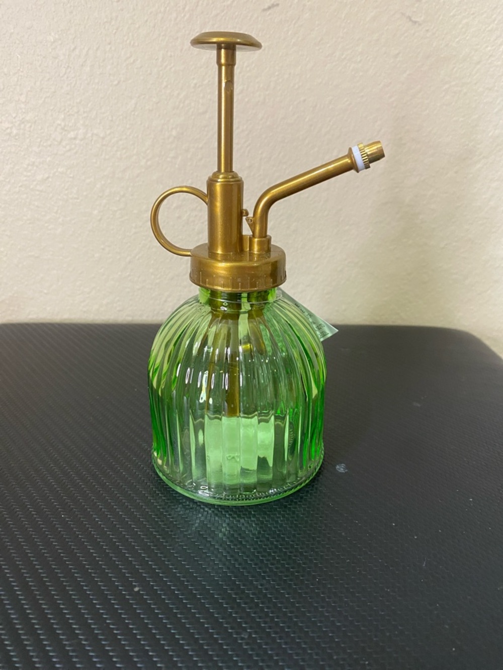 Green Glass Plant Mister with Gold Pump